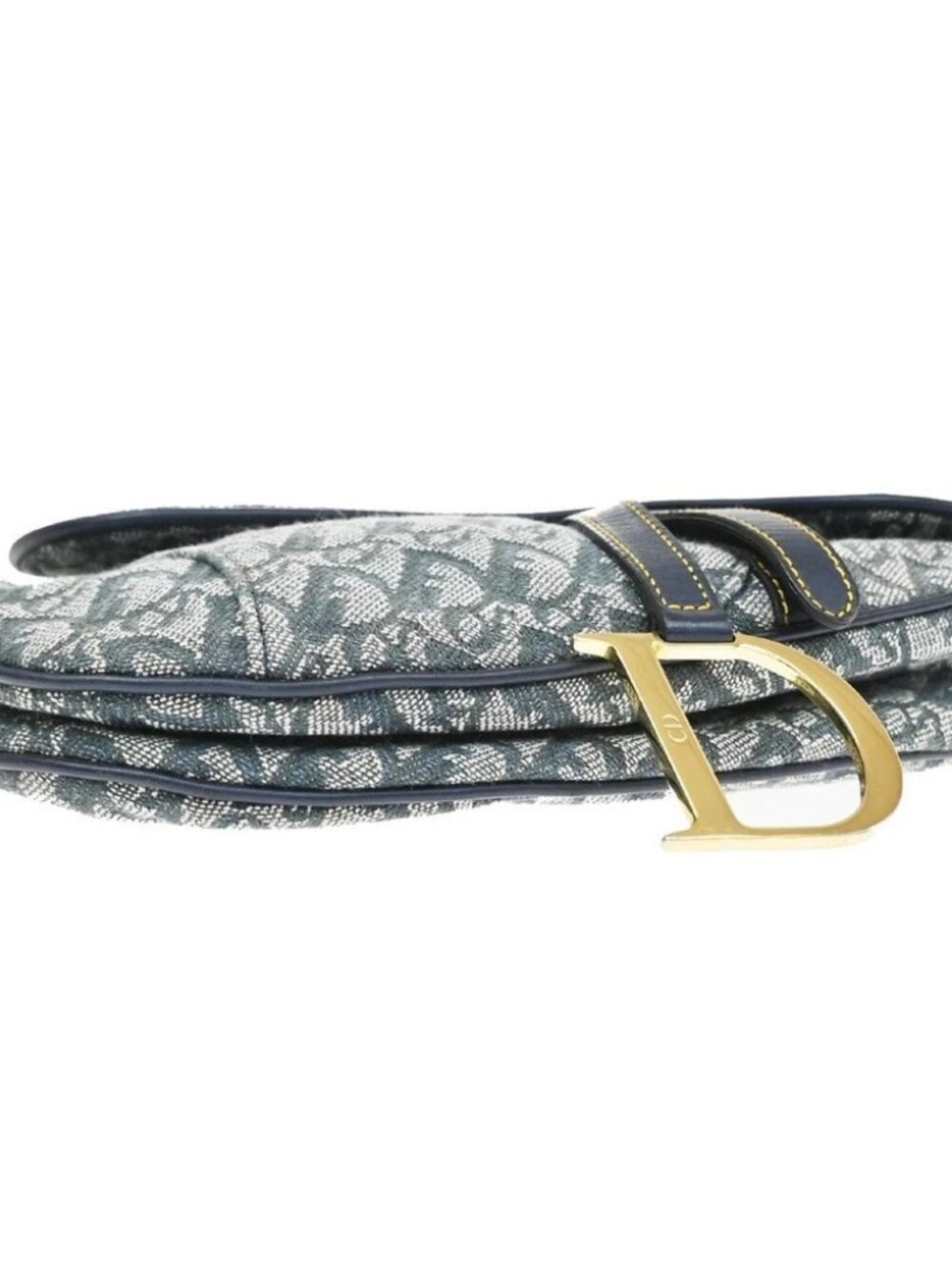 CHRISTIAN DIOR Trotter Saddle Shoulder Bag Canvas Leather Navy Blue GHW 332RQ174 - Picture 6 of 14